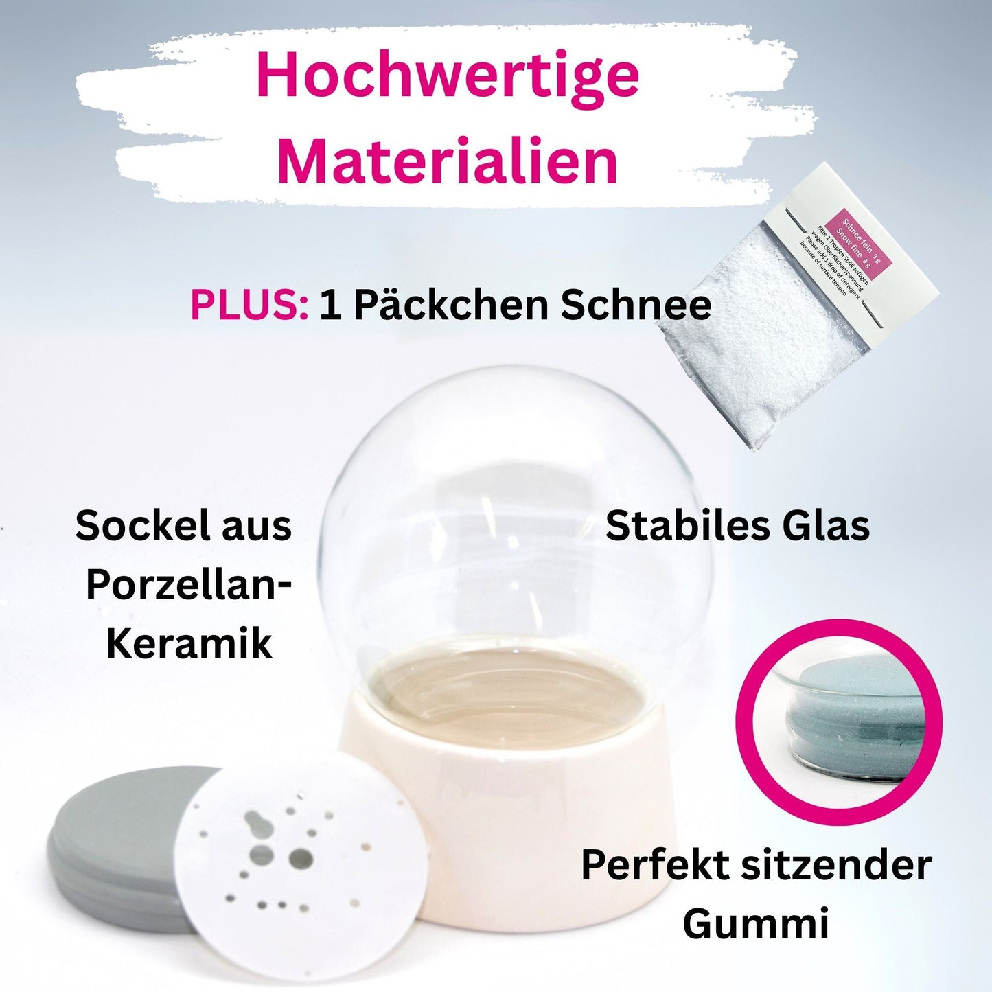 120mm DIY - Schneekugelset weiß - Set aus Bastelglas und Sockel weiß - 1x Schnee - Schneekugelhaus