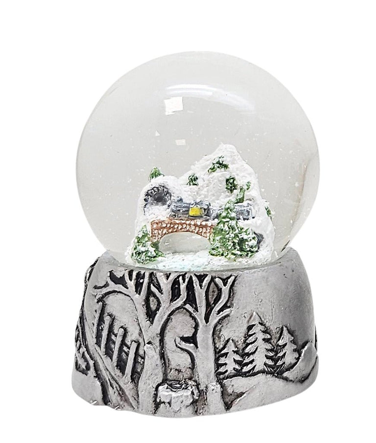 3 süße Mini - Schneekugeln Winter & Weihnacht mit Sockel antik silber B: 45mm - Schneekugelhaus