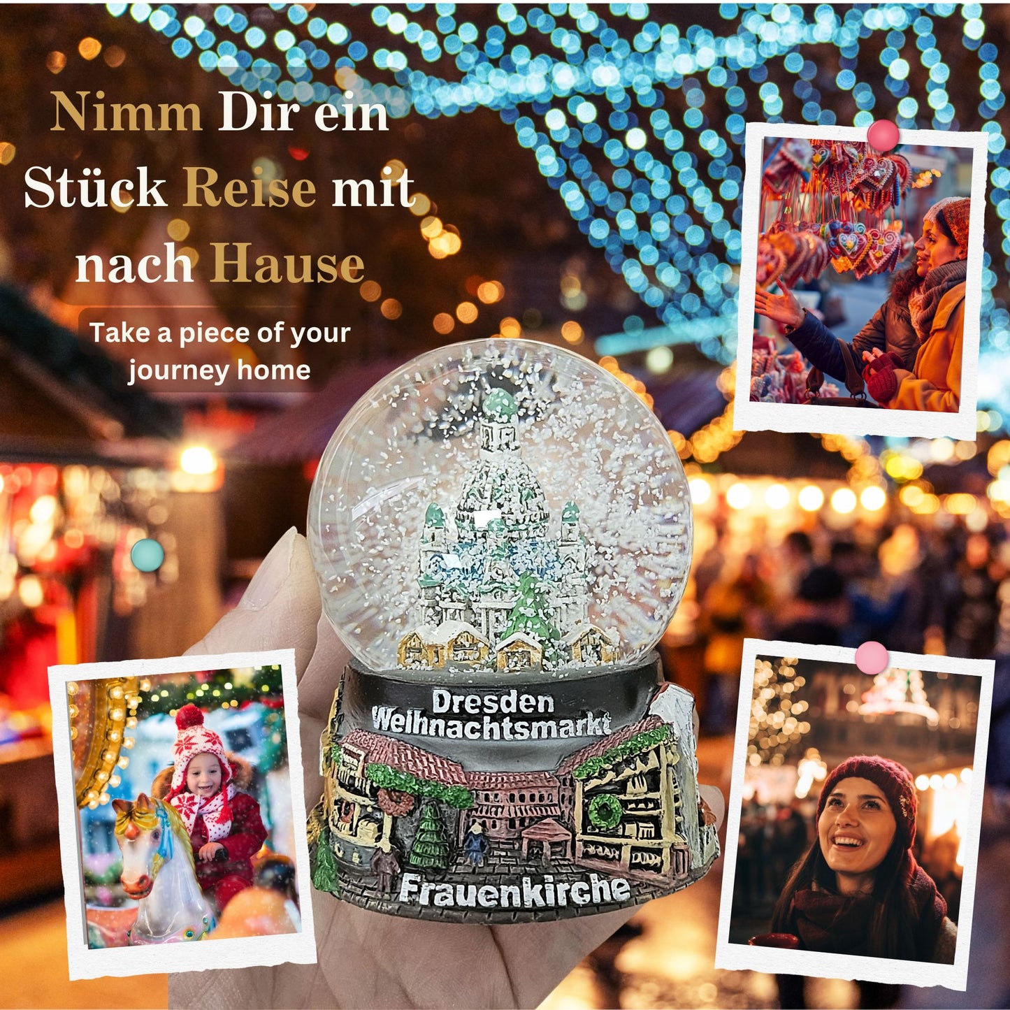 Souvenir Schneekugel Weihnachtsmarkt  Dresden Rathaus B: 6,5 H: 8,5