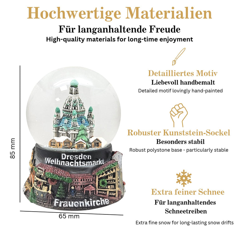 Souvenir Schneekugel Weihnachtsmarkt  Dresden Rathaus B: 6,5 H: 8,5