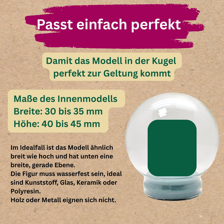 DIY Komplettset: 2 x Kunststoff-Schneekugel rund 80 x 87 mm mit Schnee, Fertigmischung Glitzer + Sekundenkleber - Schneekugelhaus