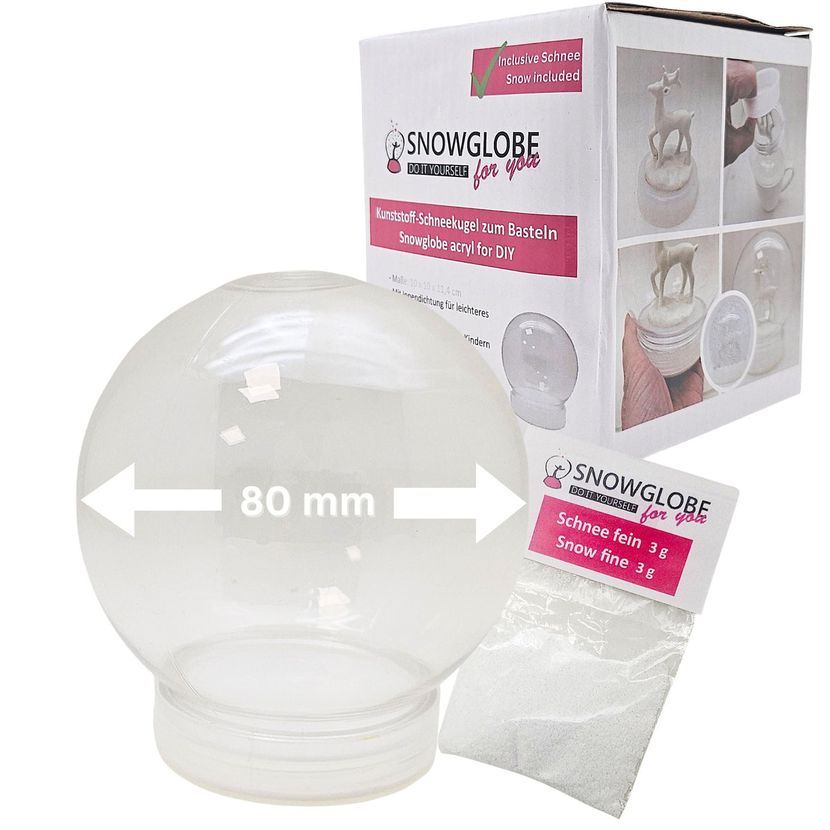 DIY Schneekugel-Set „Party-Pack“ (5er Vorteilspack) 80 rund mit Schraubverschluss - Schneekugelhaus