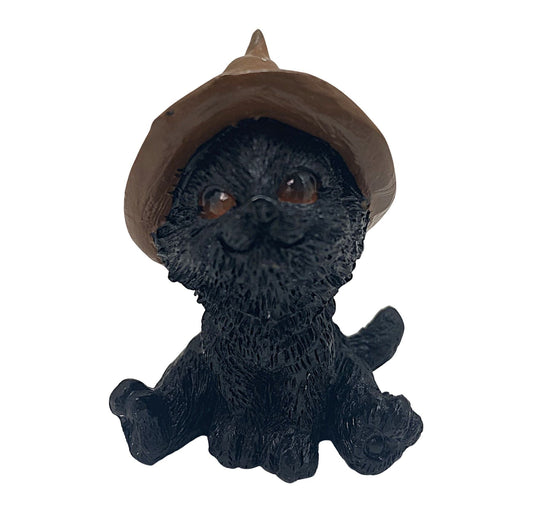 Hexen-Katzen Figur "sitzend mit braunen Hut" - 55 x 75 mm - Schneekugelhaus