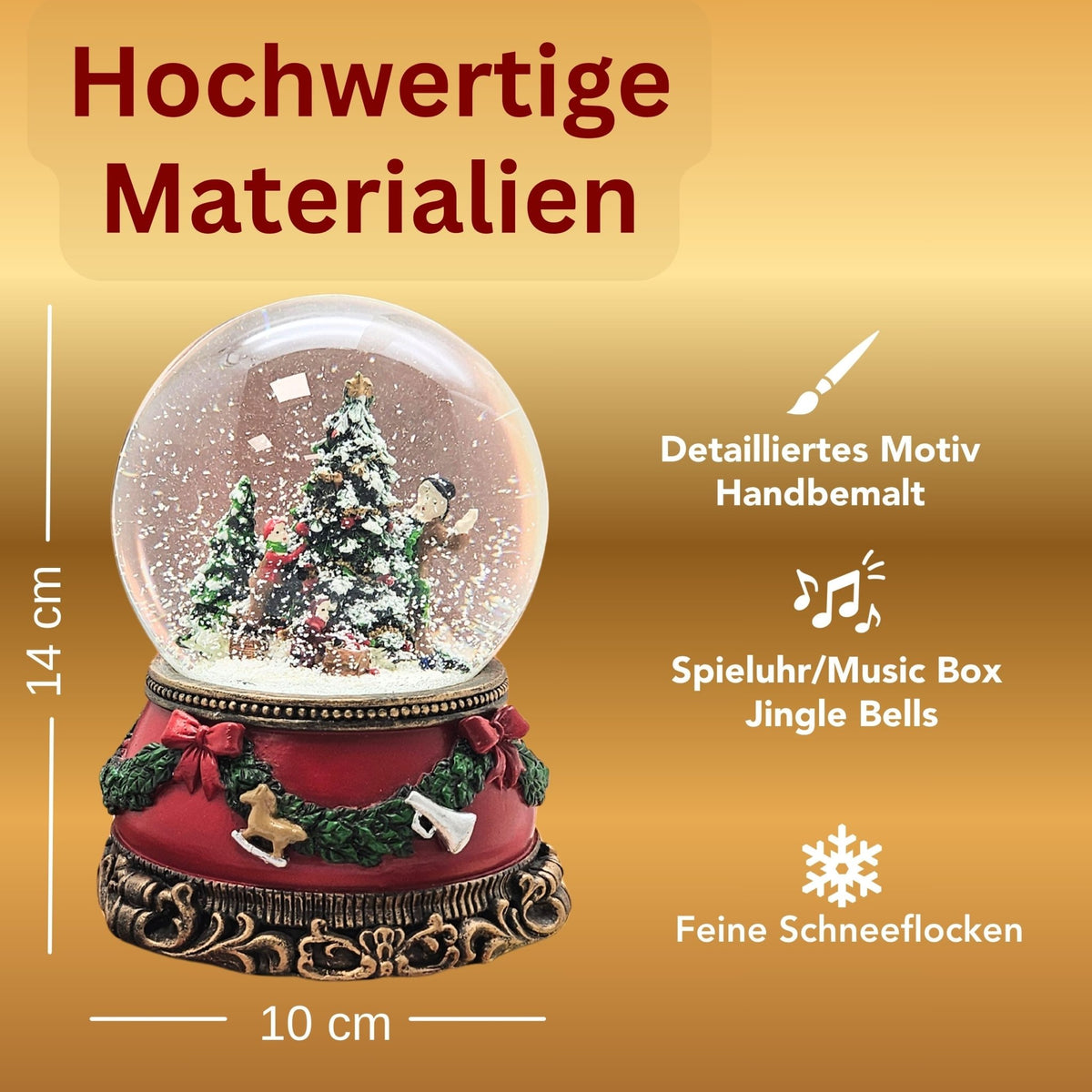 Nostalgische Schneekugel Christbaum schmücken auf Sockel Weihnachtsdekor rot mm Durchmesser mit Spieluhr - Schneekugelhaus