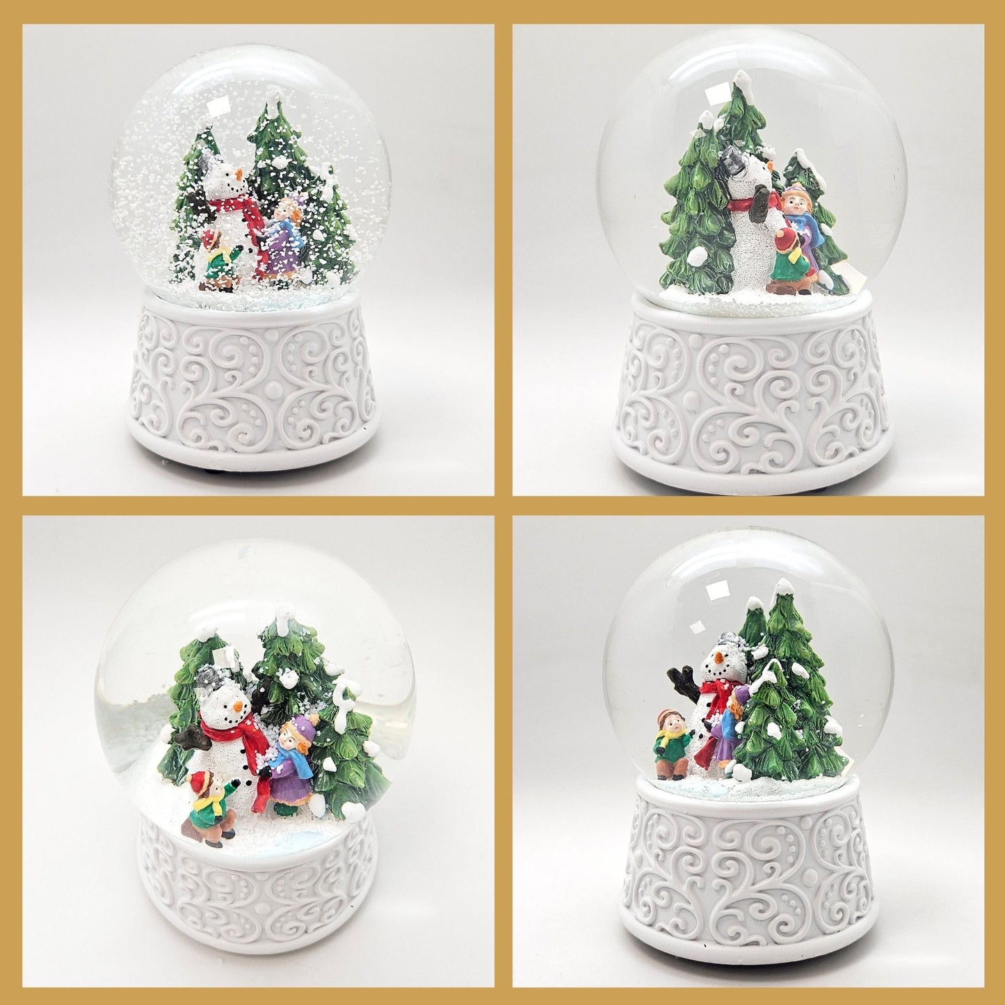 Nostalgische Schneekugel Kinder bauen Schneemann Ornamente 100 mm Durchmesser mit Spieluhr - Schneekugelhaus