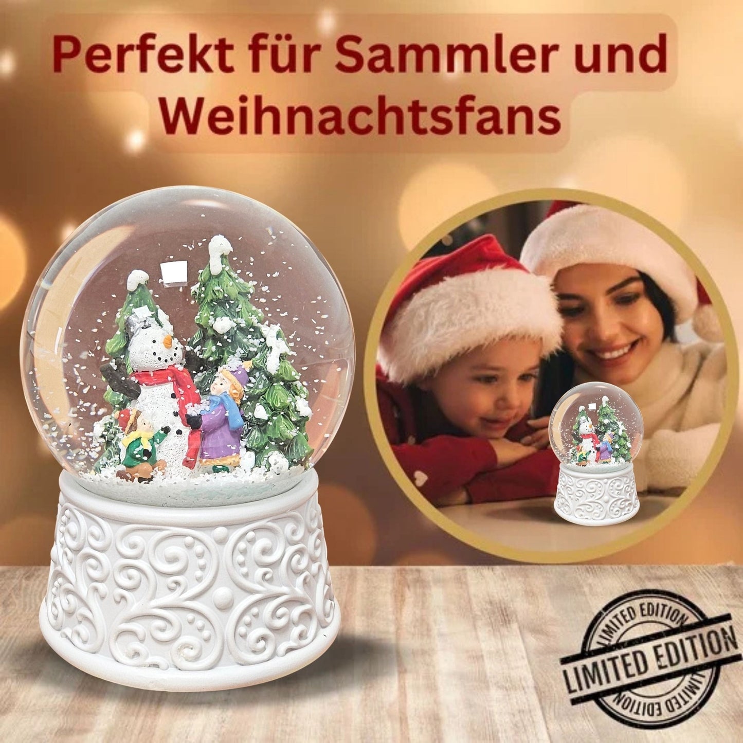 Nostalgische Schneekugel Kinder bauen Schneemann Ornamente 100 mm Durchmesser mit Spieluhr - Schneekugelhaus