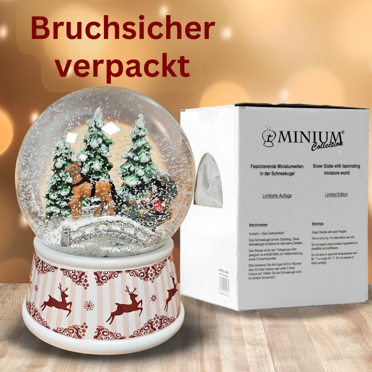 Nostalgische Schneekugel Kutsche Brücke Hüttenzauber 100 mm Durchmesser mit Spieluhr - Schneekugelhaus