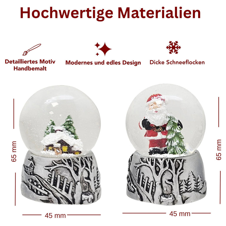 Silber-Dekopaket - 3 Nostalgie Schneekugeln in zwei Größen - Schneekugelhaus