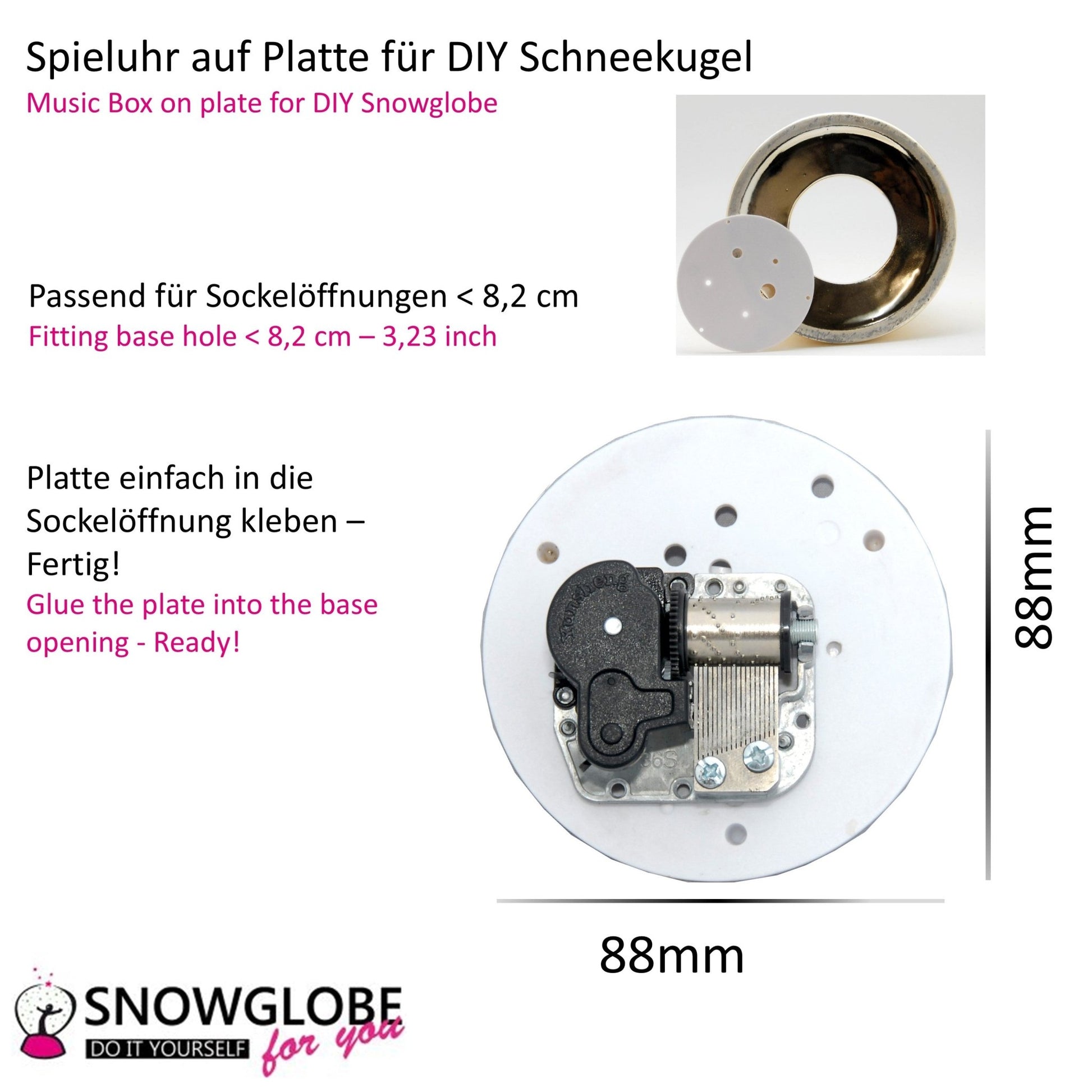 Spieluhr für Schneekugel "Moonlight Serenate /Mondschein Sonate" auf Platte 8,8 cm - Schneekugelhaus